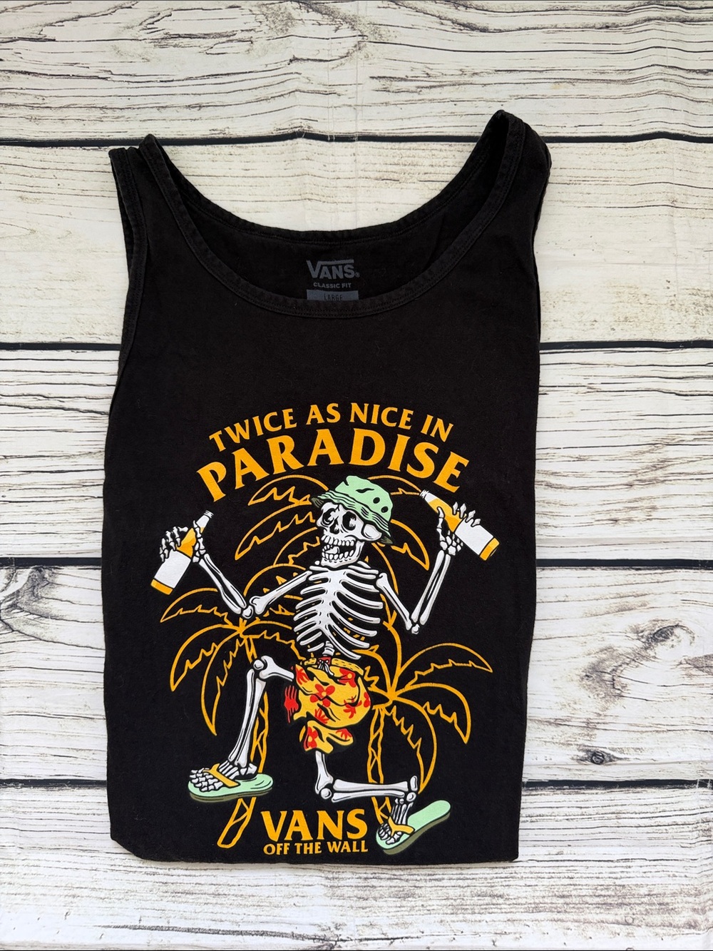 Vans Men’s "Twice As Nice in Paradise" Black Graphic Tank Top L
